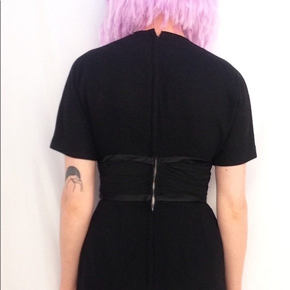 VTG Black Wool 60s Mod Pin Up Rockabilly  Dress - Picture 5 of 7